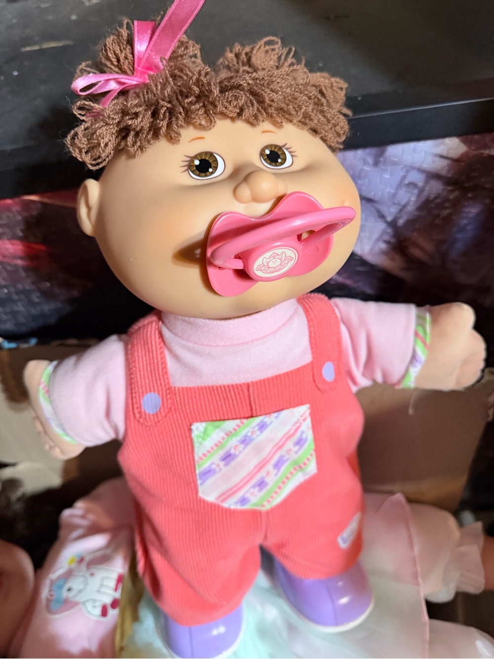 Pink Overalls Baby Doll with Pacifier - Soft Plush & Vinyl Face